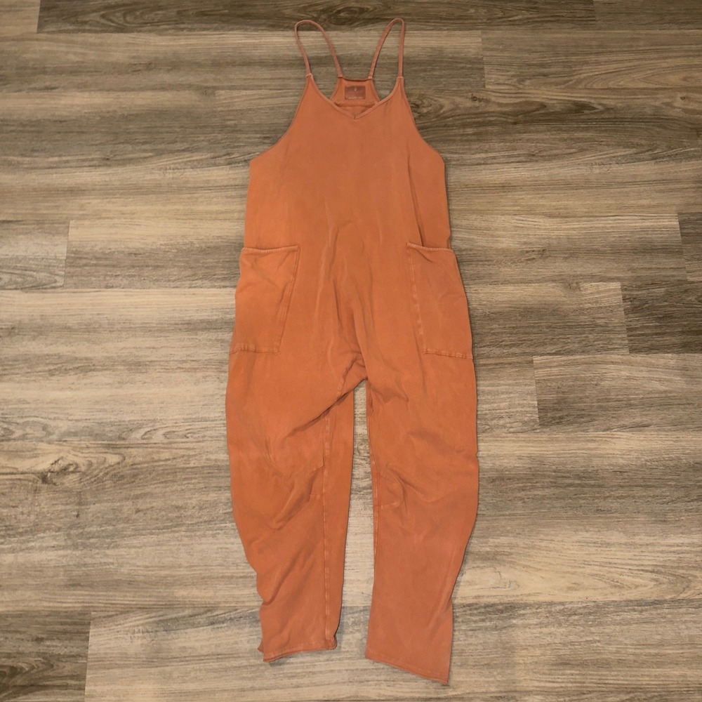 Free People FP Movement Hot Shot Jumpsuit Orange Terracotta XS Relaxed Slouchy